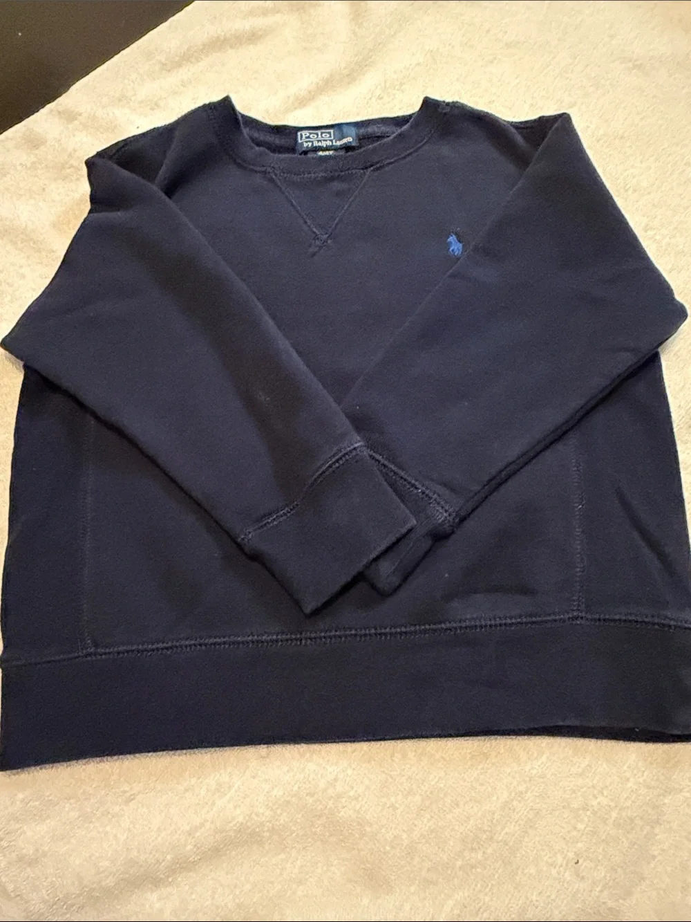 Ralph Lauren Navy Crewneck Sweatshirt with Blue Pony Embroidery